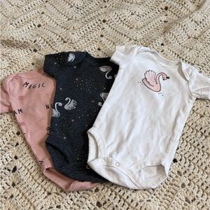 Petit Lem Swan Bodysuit Set - Pink, Black, White